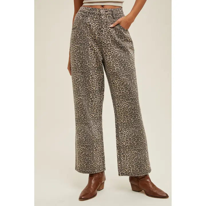 Wide Leg Straight Leopard Pants