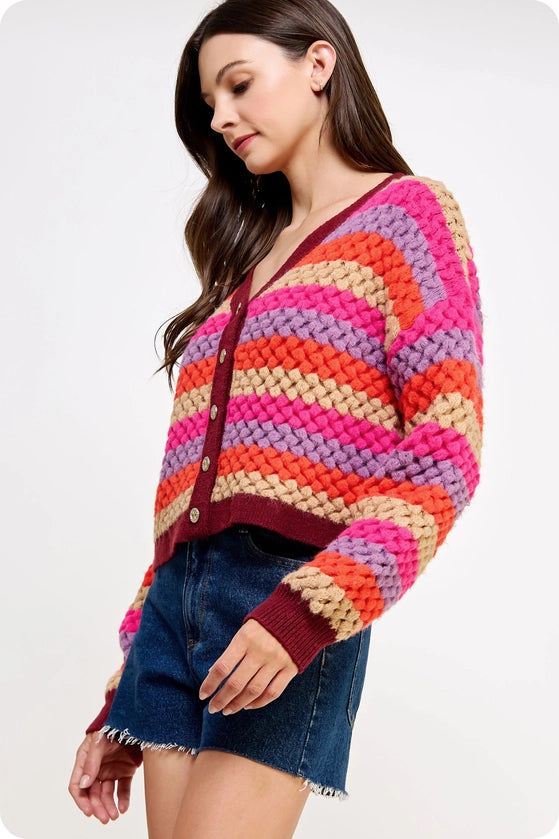 Berry Multi Cardigan with Gold Buttons