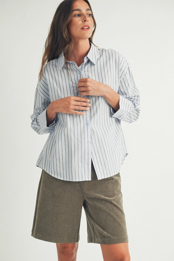 Loose Fit Striped Shirt in Light Blue