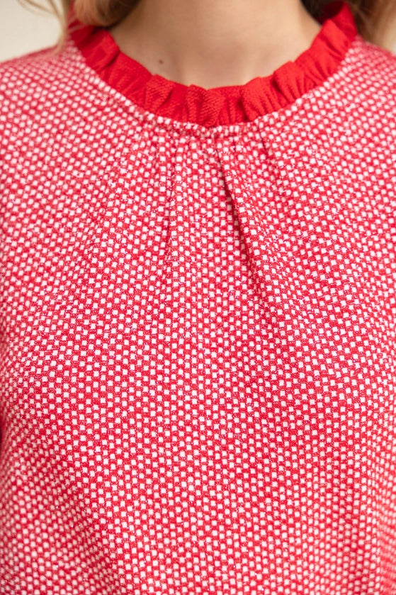 Red RuffleTextured Knit Top