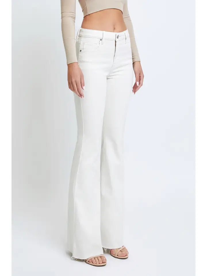 White Clean Cut Flare Jeans