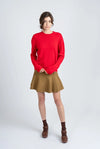 Red Crew Neck Sweater with Tan Trim