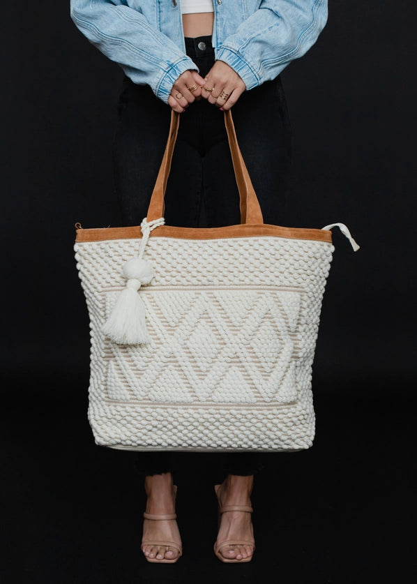 Cream Diamond Tote Bag