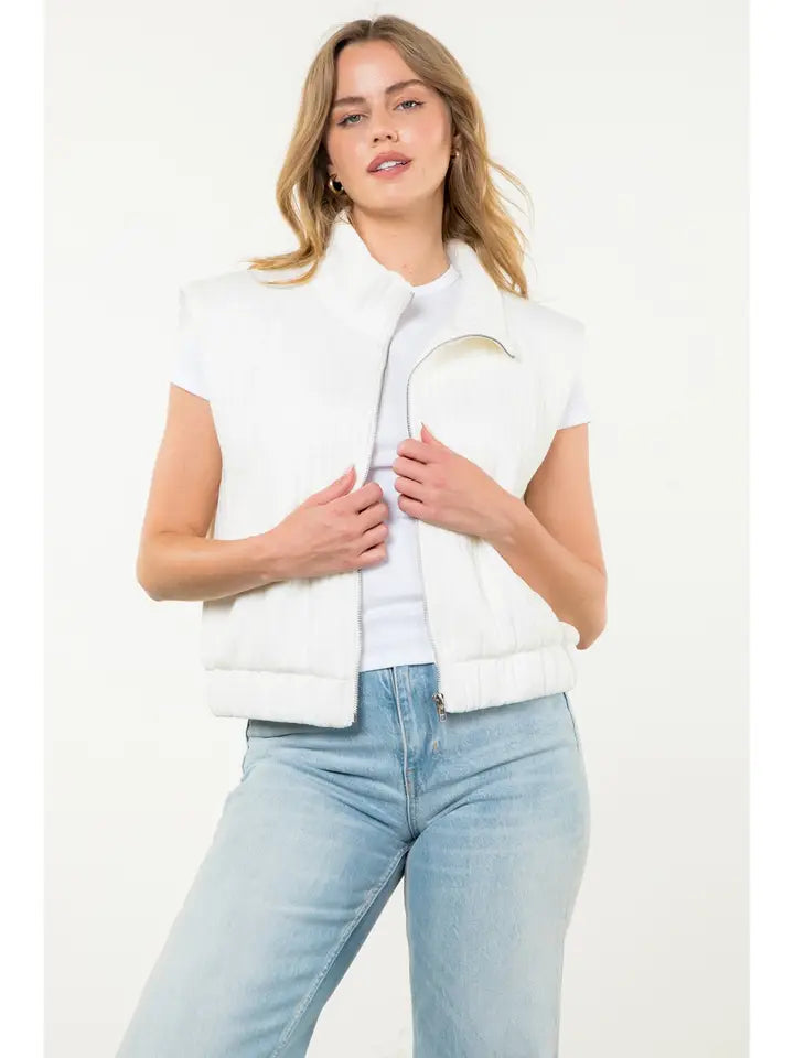 THML Striped Textured Zip Up Vest in White