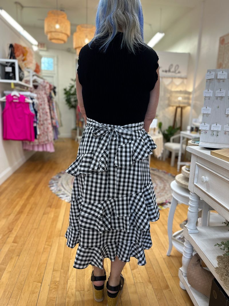 Black Gingham Ruffled Dress