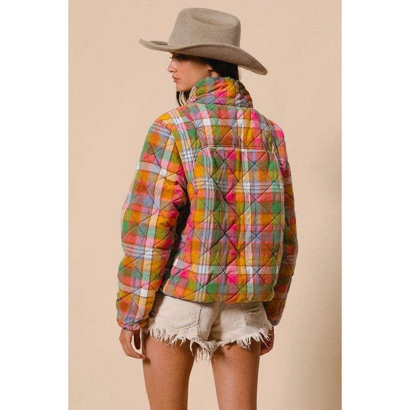 Bleached Vintage Plaid Quilted Jacket