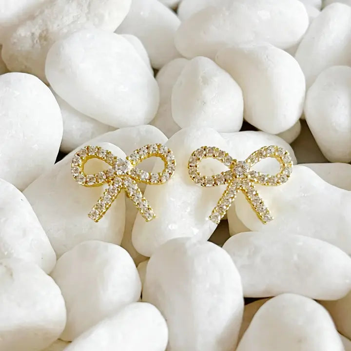 Sterling Silver Crystal Bow Earrings