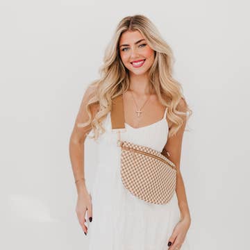 Checkered Tan Westlyn Woven Bum Bag