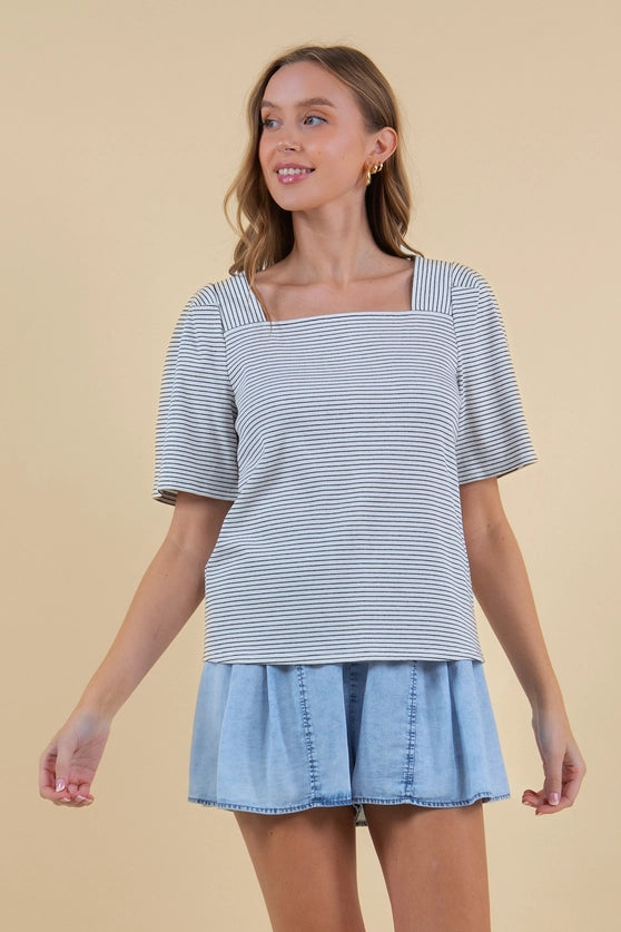 Soft Striped Square Neckline Top