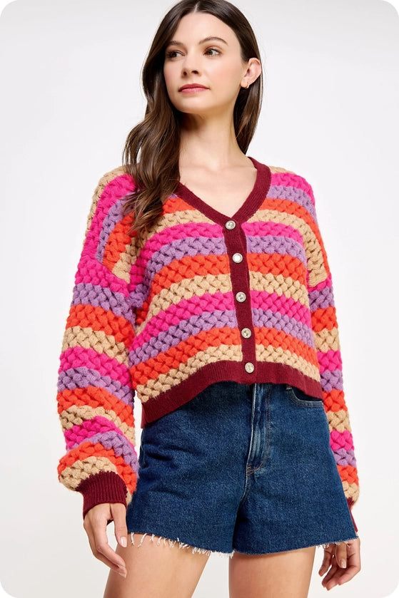 Berry Multi Cardigan with Gold Buttons