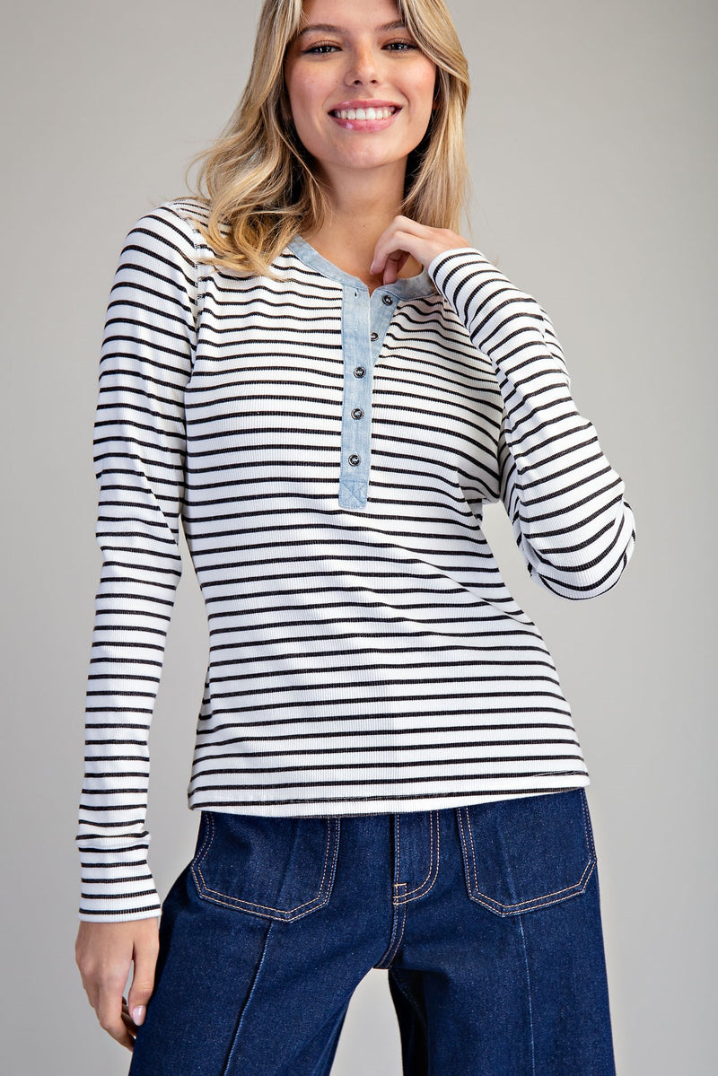 Two Toned Button Down Top in Black and White