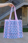 Blue and Pink Floral Tote Bag