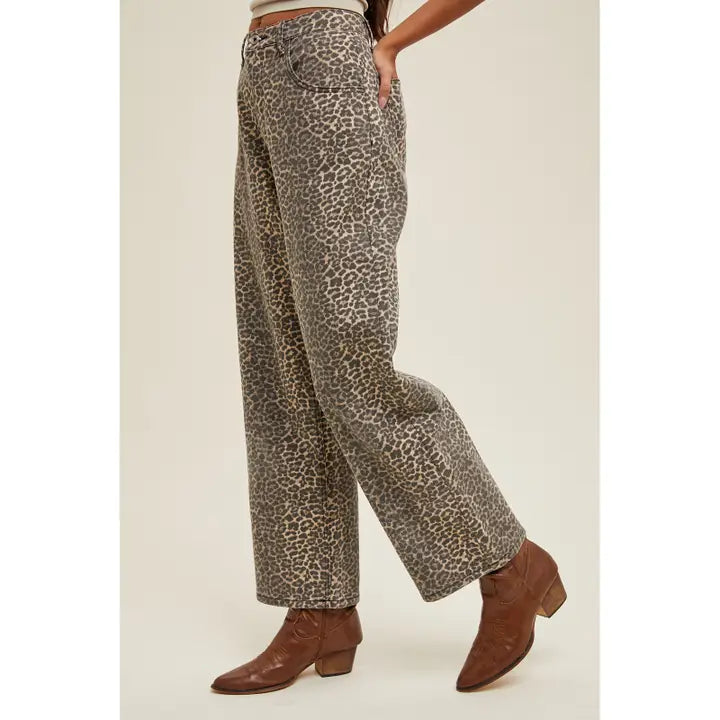 Wide Leg Straight Leopard Pants