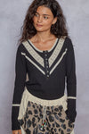 Long Sleeve Double Gauze Solid Knit Rib Top