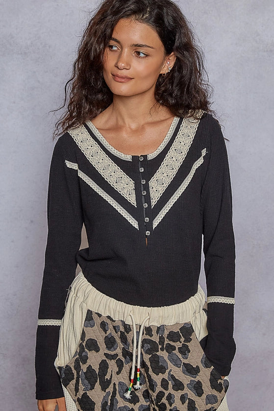Long Sleeve Double Gauze Solid Knit Rib Top