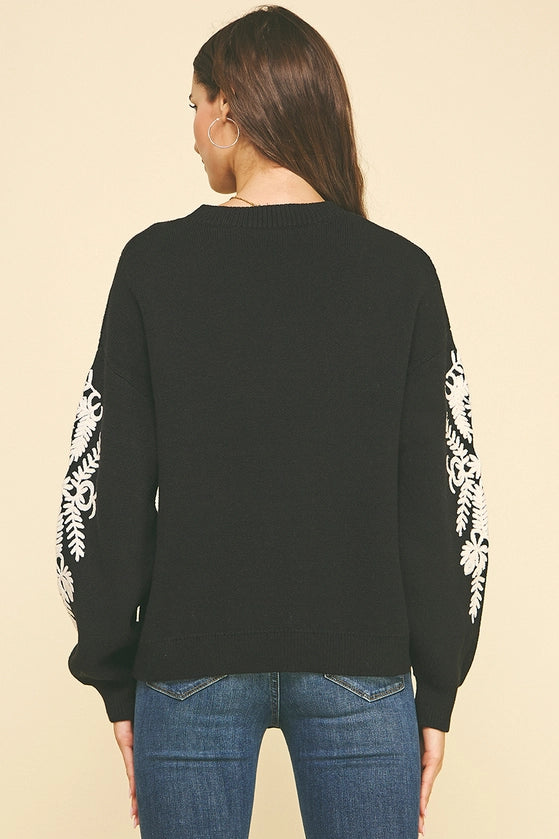 Embroidered Sleeve Sweater