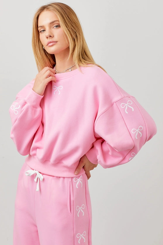 Lily Coquette Ribbon Crewneck Sweatshirt in Pink