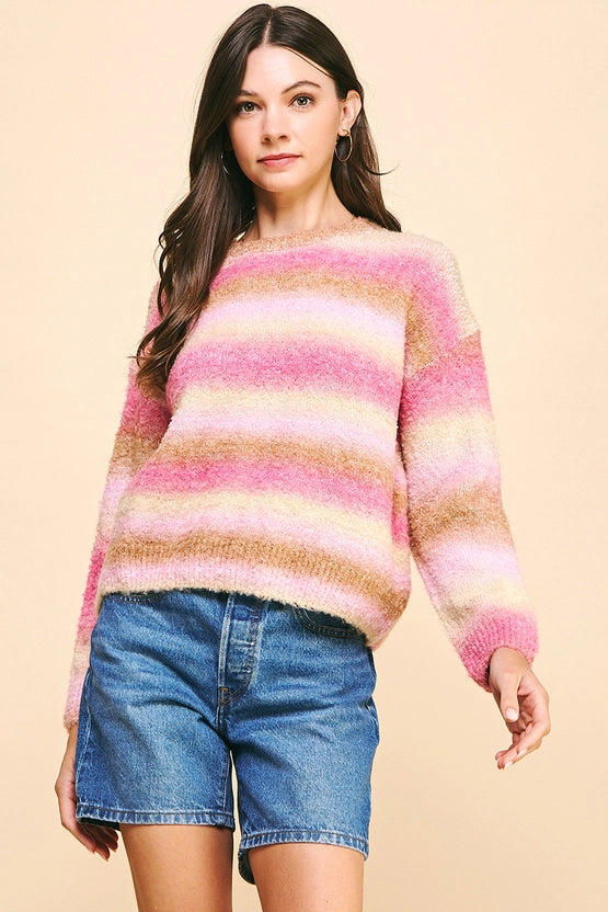 Espresso and Pink Stripe Sweater