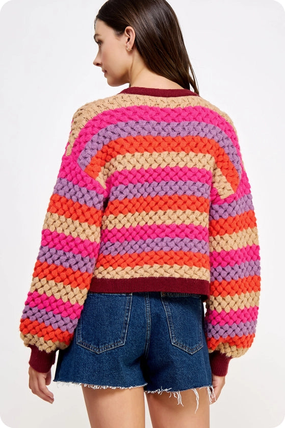Berry Multi Cardigan with Gold Buttons