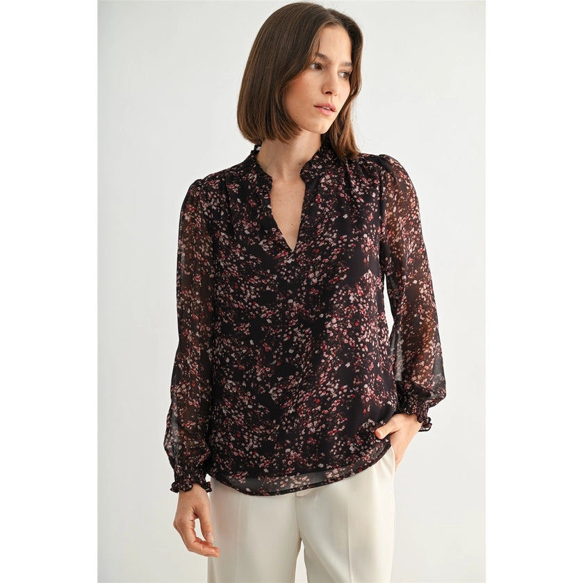 Burgundy Ditsy Flower Blouse