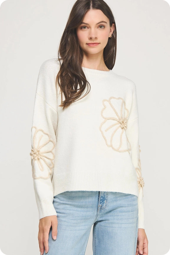 Ivory Floral Sweater