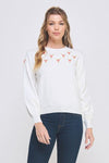 Long Sleeve Pullover with Embroidered Diamond Stitch Yoke