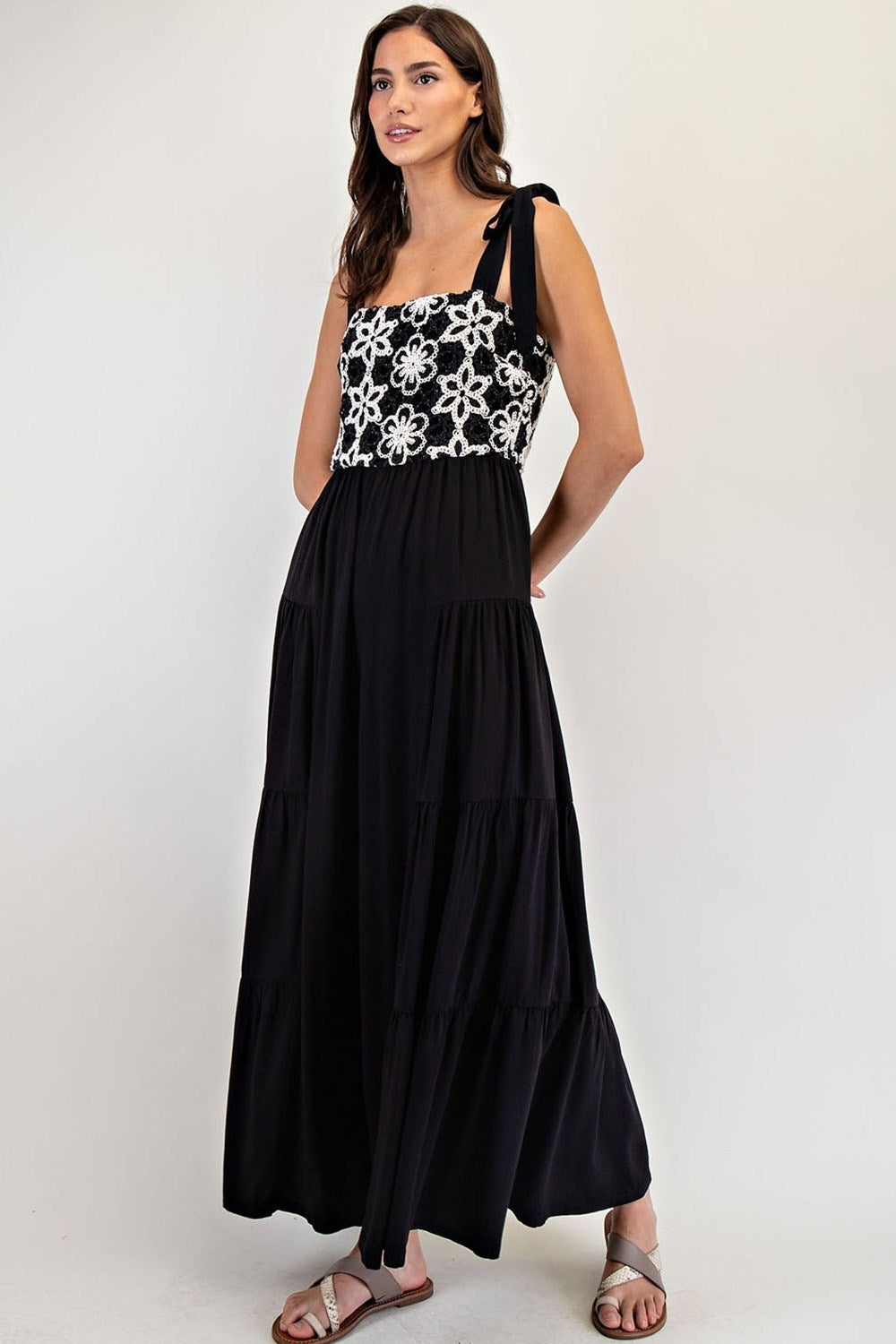 Floral Embroidered Tiered Leg Jumpsuit