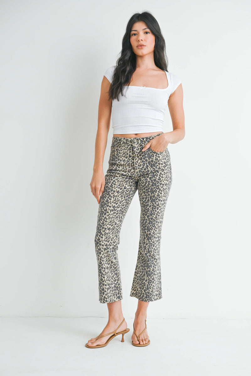 Leopard Crop Denim Flare