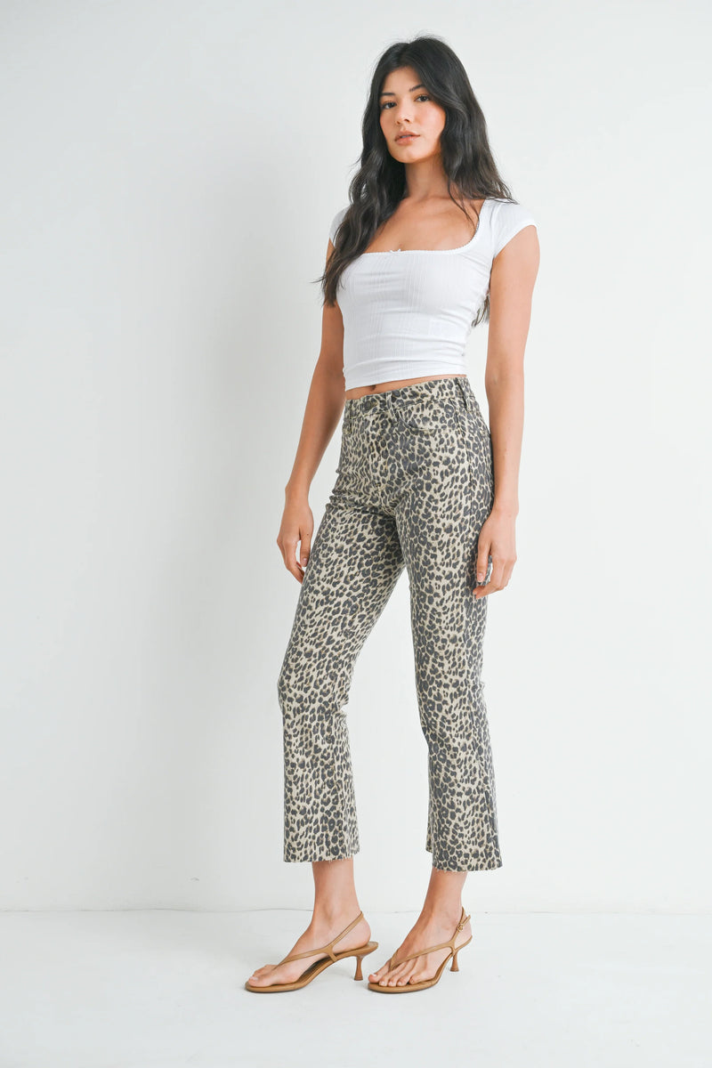 Leopard Crop Denim Flare