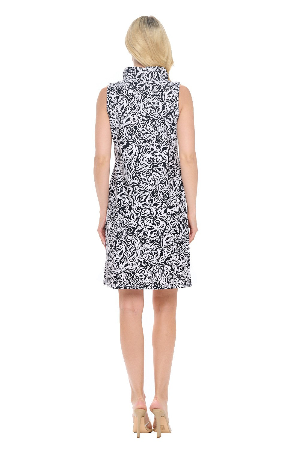 Avery Ruffle Neck Dress in Black and White