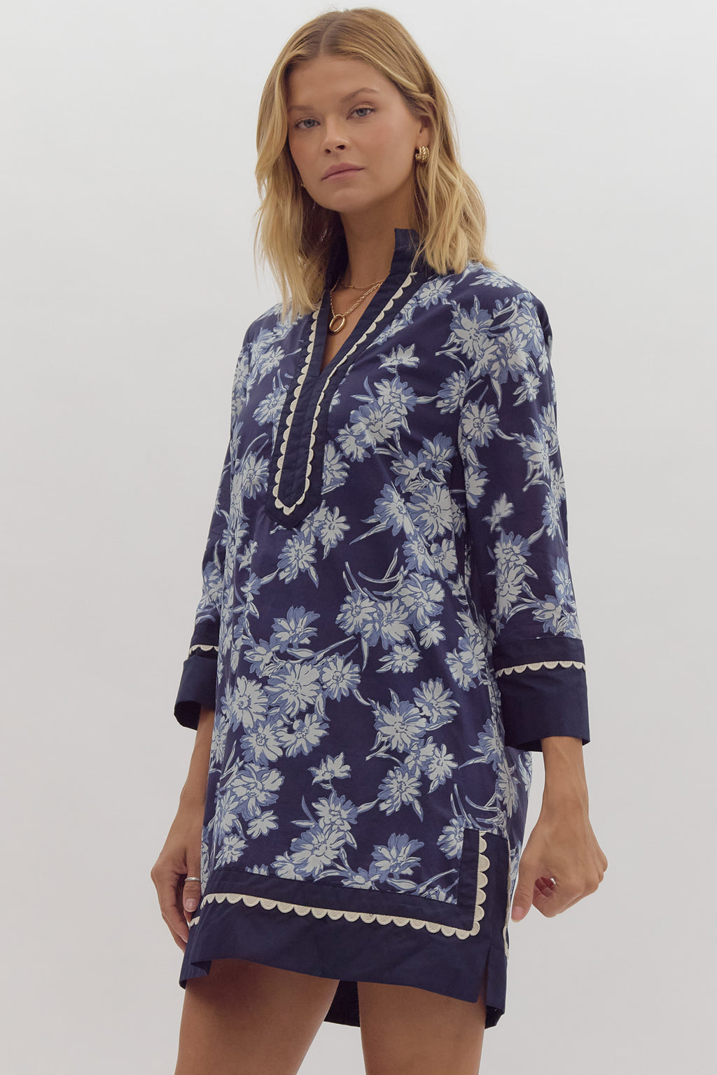 Navy Floral Cartan Dress