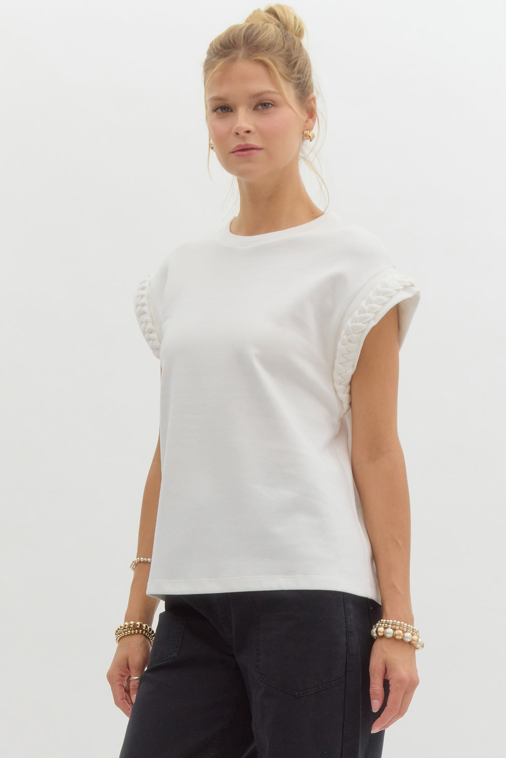 Braided Arm Top in White