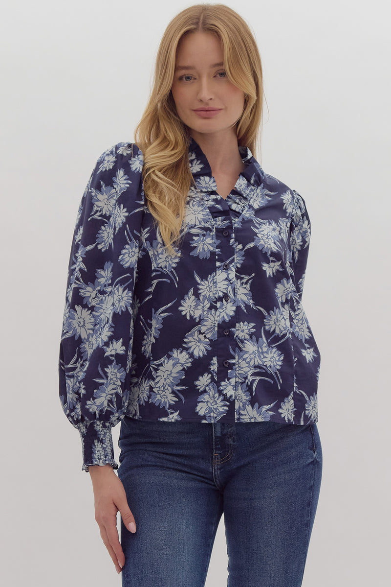 Navy Floral Print Top