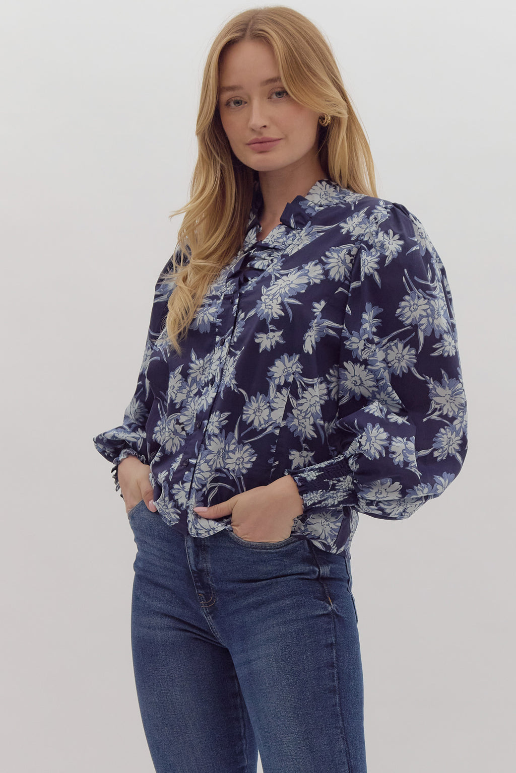 Navy Floral Print Top