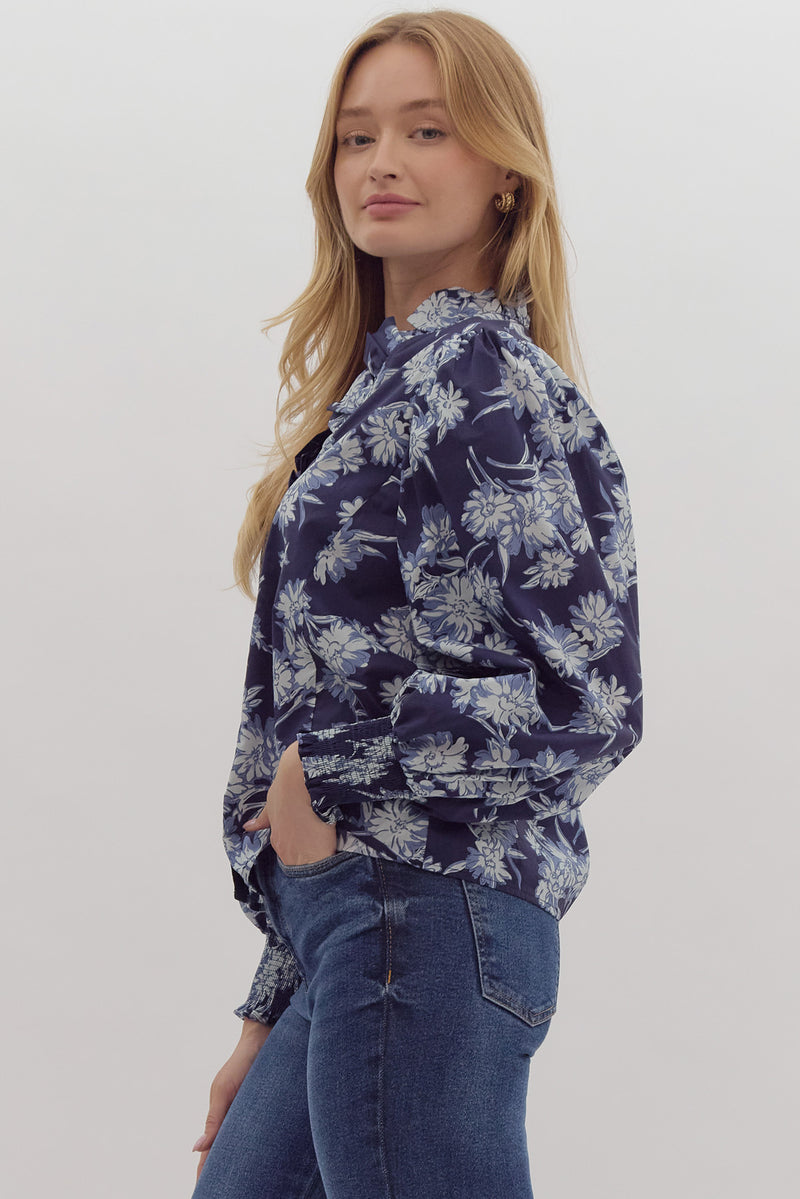 Navy Floral Print Top