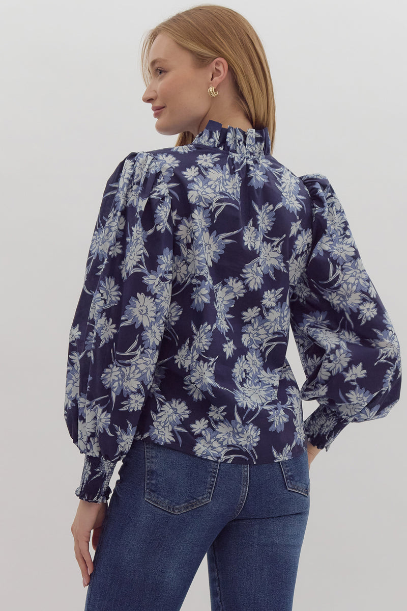 Navy Floral Print Top