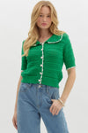 Kelly Green Sweater with White Contrast Stitching