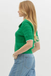 Kelly Green Sweater with White Contrast Stitching