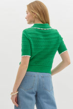 Kelly Green Sweater with White Contrast Stitching