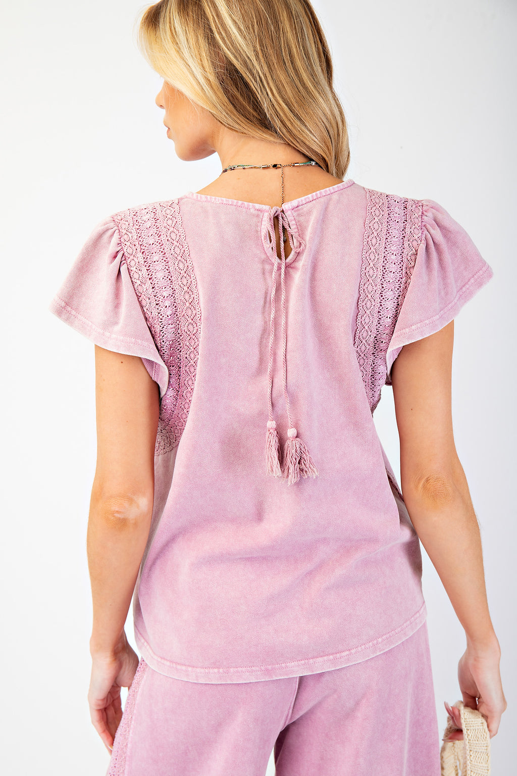 Mineral Washed Crochet Top in Antique Rose