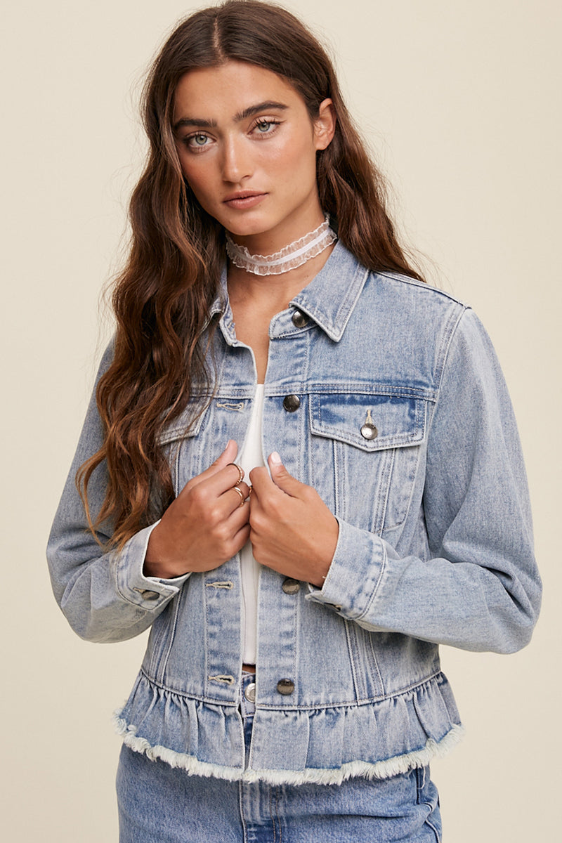 Ruffle Hem Denim Jacket