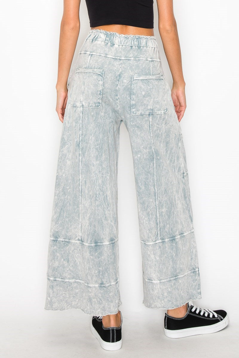 Mineral Washed Wide Leg Pants in Silver Grey