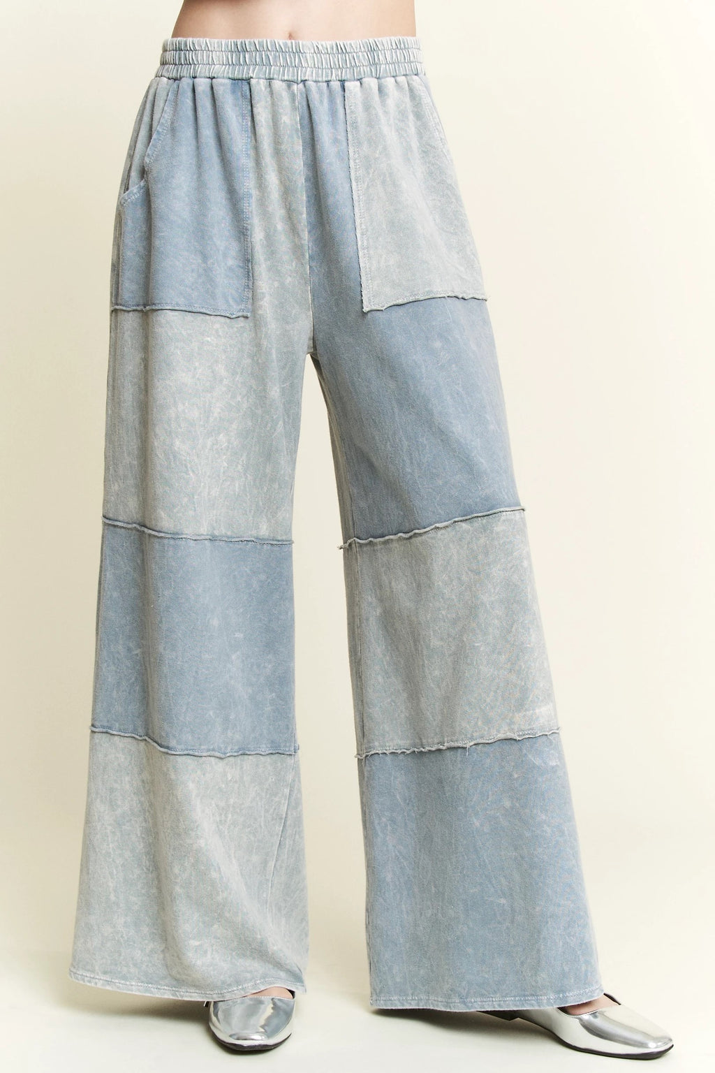 Denim Color Block Wide Leg Set