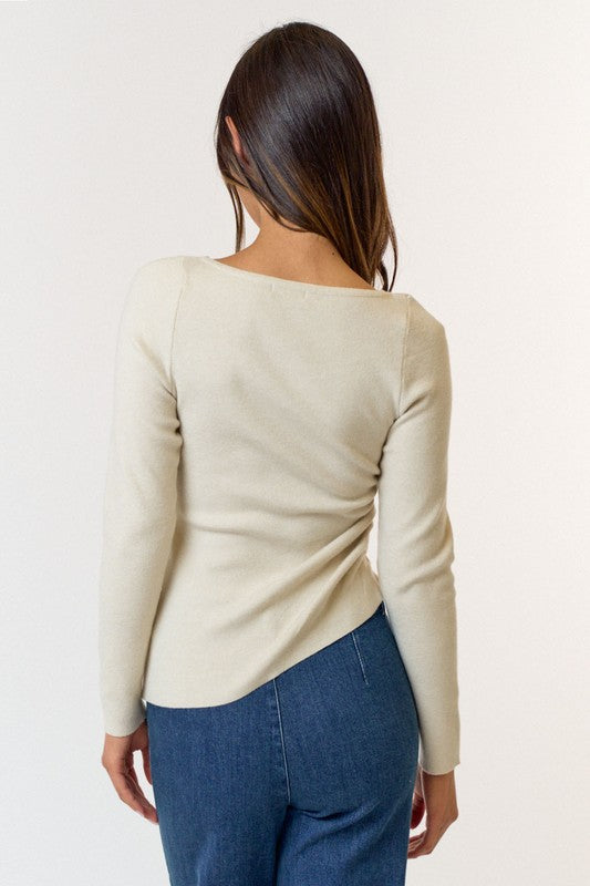 Long Sleeve Top With Asymmetrical Bottom Finish