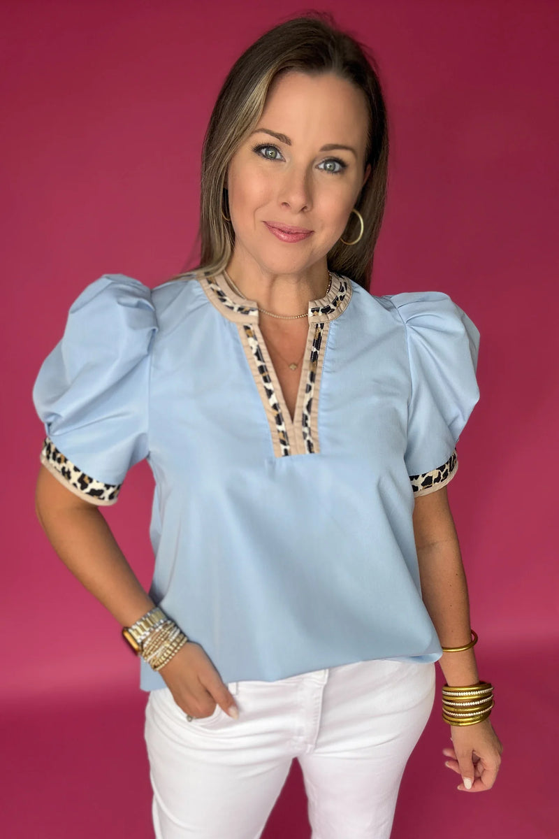 Leopard Trim Blouse