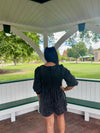 French Terry Long Sleeve V Neck Romper in Black