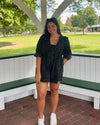 French Terry Long Sleeve V Neck Romper in Black