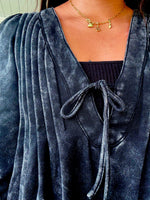 French Terry Long Sleeve V Neck Romper in Black