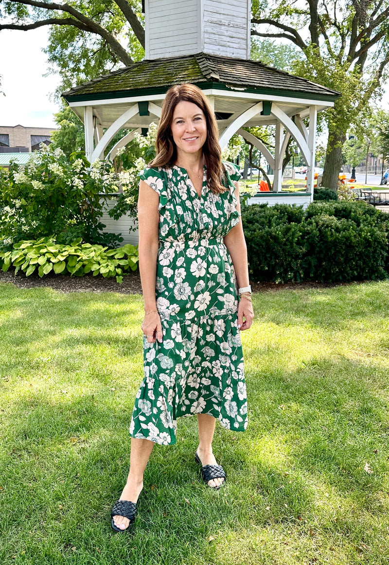 Green Flutter Sleeve Maxi Dress