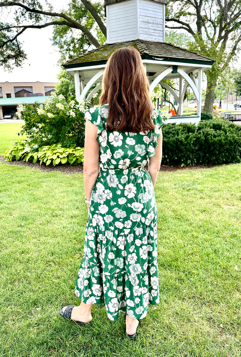 Green Flutter Sleeve Maxi Dress